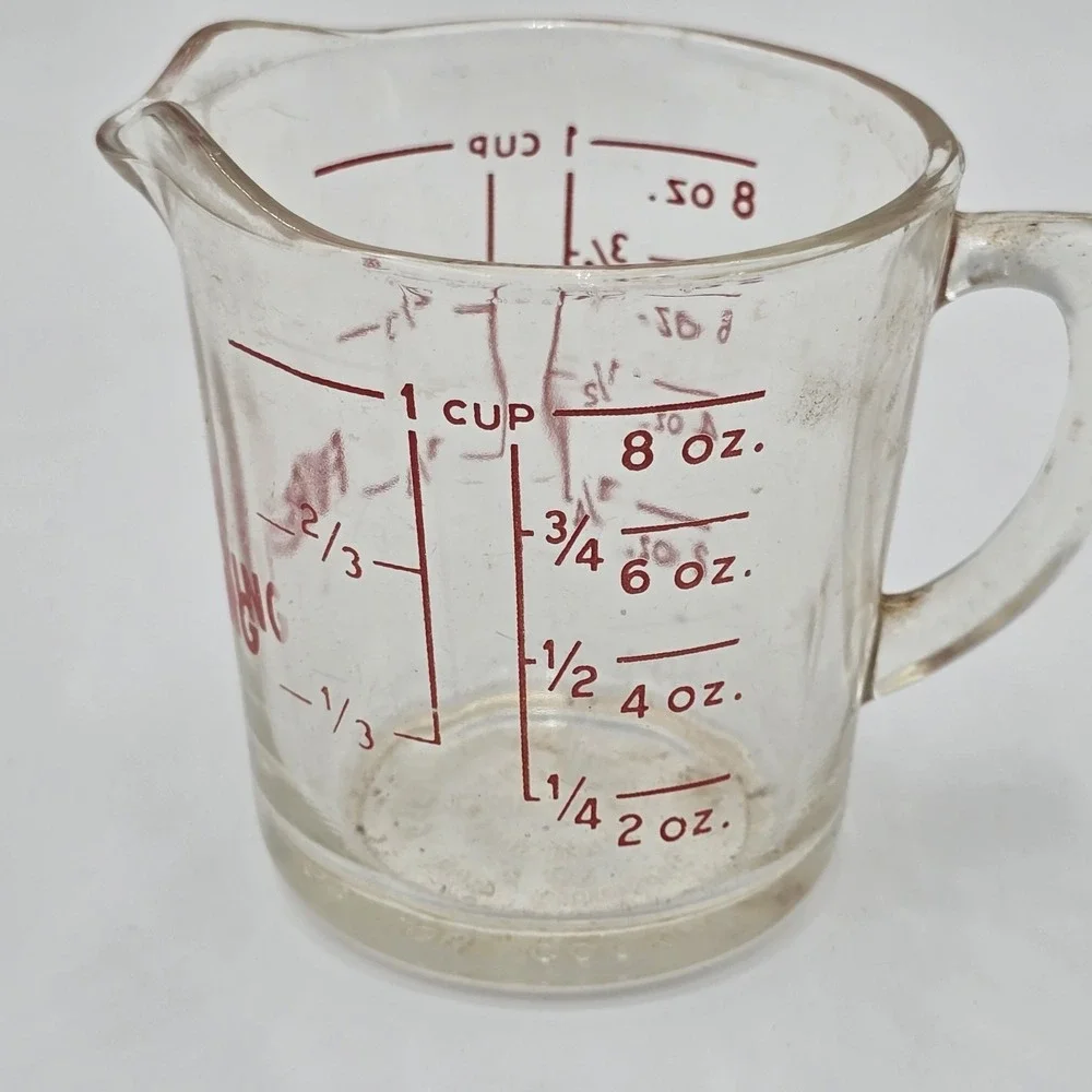 Vtg #496 Anchor Hocking Fire King Oven Basics 1 Cup Glass‎ Measuring Cup 8oz USA
